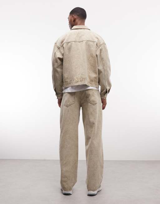 Liquor N Poker - Jeans ampi comodi beige in coordinato, 2 di 5
