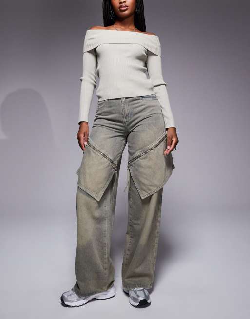 Liquor N Poker - Jeans ampi con tasche oversize color cuoio