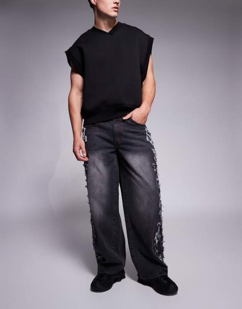Liquor N Poker - Jeans ampi grigio slavato con dettagli applicati invecchiati - view 1
