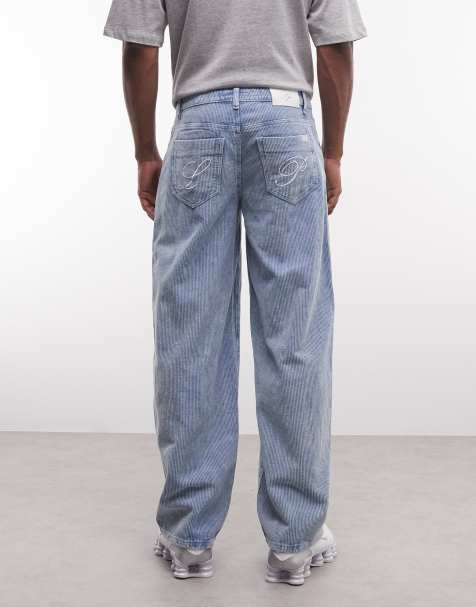 Liquor N Poker - Jeans ampi in tessuto a coste blu con tasca posteriore con logo ricamato in coordinato - view 1