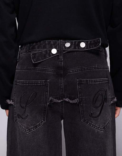 Liquor N Poker - Jeans ampi neri decorati, 4 di 5