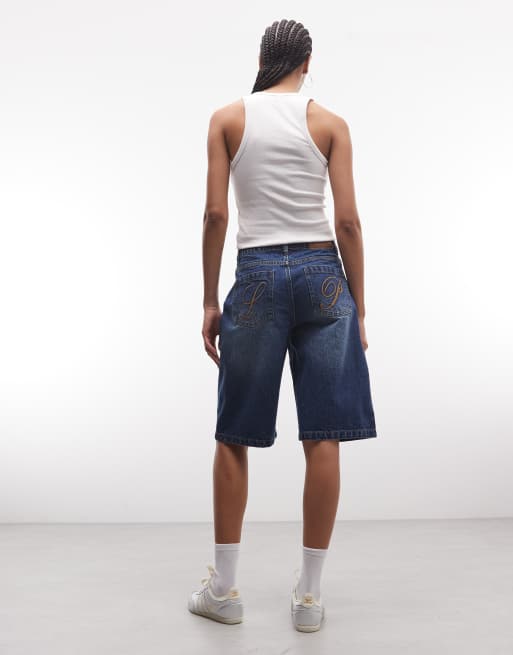 Liquor N Poker – Jeans-Jorts in mittelblauer Waschung mit Gesäßtaschen-Stickerei, 5 von 5