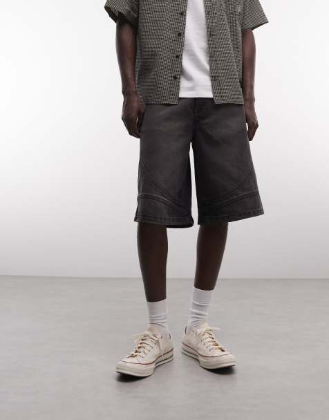 Liquor N Poker – Jeans-Jorts in verwaschenem Schwarz mit Nahtdetail - view 1