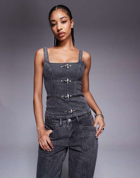Liquor N Poker – Jeans-Korsett in verwaschenem Schwarz mit Schnallendetail, Kombiteil - view 1