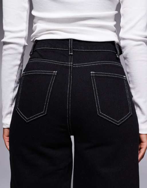 Liquor N Poker - Jeans met contrasterende stiksels en gespdetail in zwart