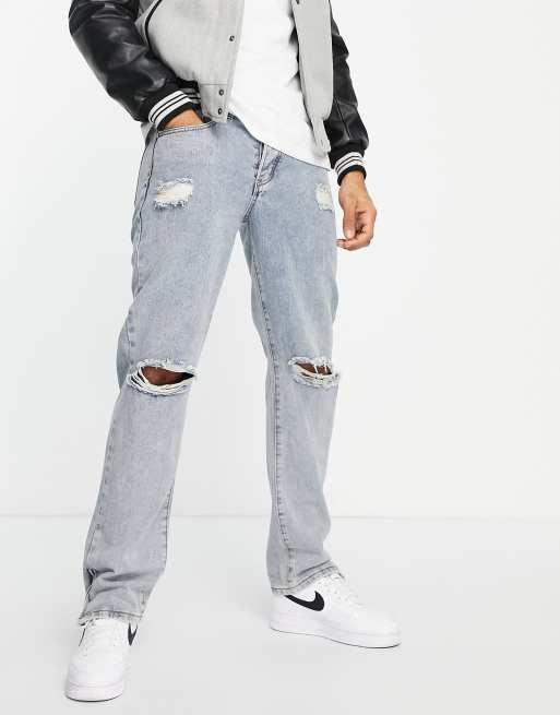 Liquor N Poker - Jeans met rechte pasvorm in midwash blauw met ritsdetails aan de zoom
