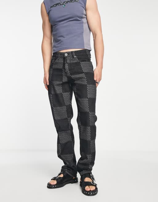 Liquor N Poker - Jeans met rechte pijpen in zwart en grijs met ruiten, deel van co-ord set