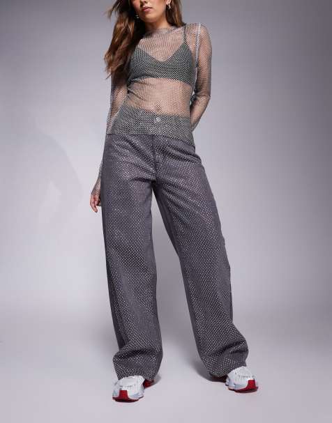 Liquor N Poker - Jeans met wijde pijpen en studs in grijs met wassing - view 1