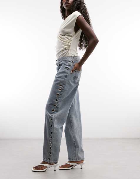 Liquor N Poker – Jeans mit geradem Bein und Ösendetail in Dirty-Waschung - view 1