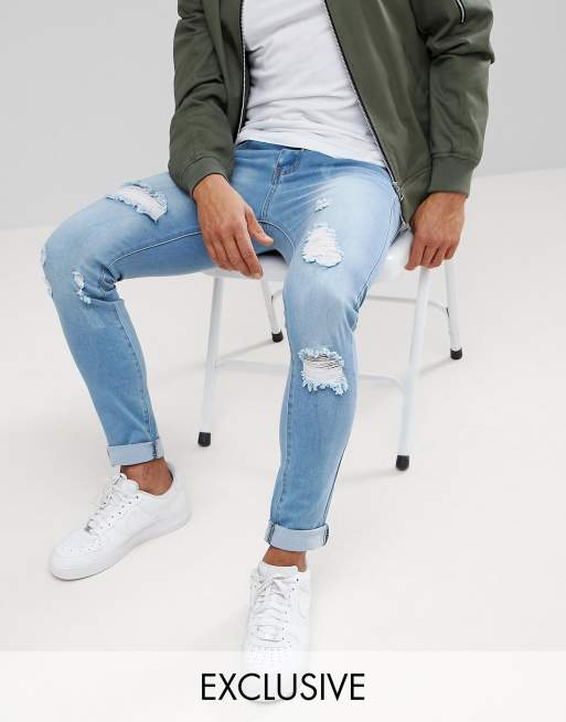 Liquor N Poker - Jeans skinny lavaggio stone wash chiaro con strappi vistosi