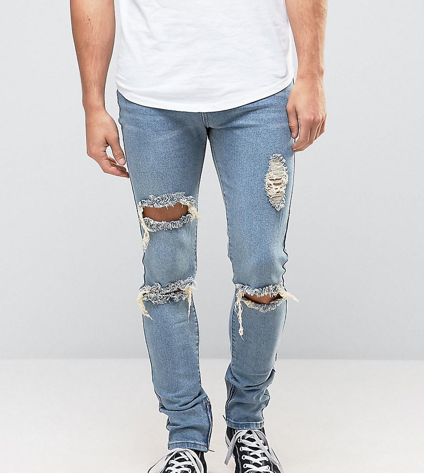Liquor N Poker - Jeans skinny strappati con zip alla caviglia-Blu