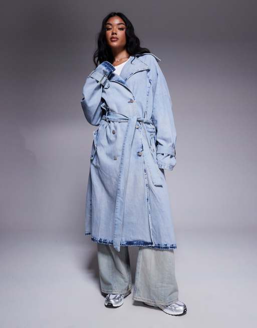 Liquor N Poker – Jeans-Trenchcoat in heller Waschung mit offenem Saum