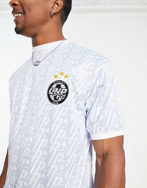 Liquor N Poker jersey top in blue with jacquard print