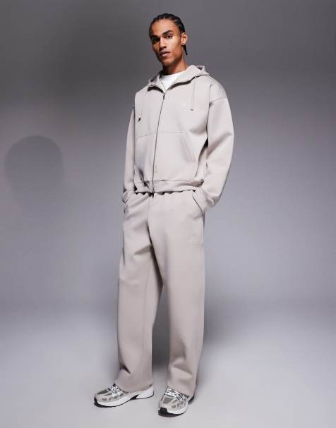 Liquor N Poker - Joggers dritti in tessuto scuba color pietra in coordinato - view 1