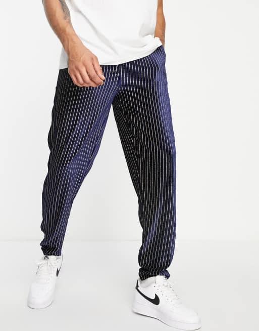 Liquor N Poker - Coordinato in velour blu navy gessato, 3 di 3