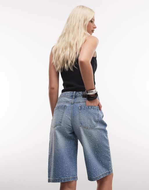 Liquor N Poker - Jorts ampi lavaggio blu chiaro con strass, 5 di 5