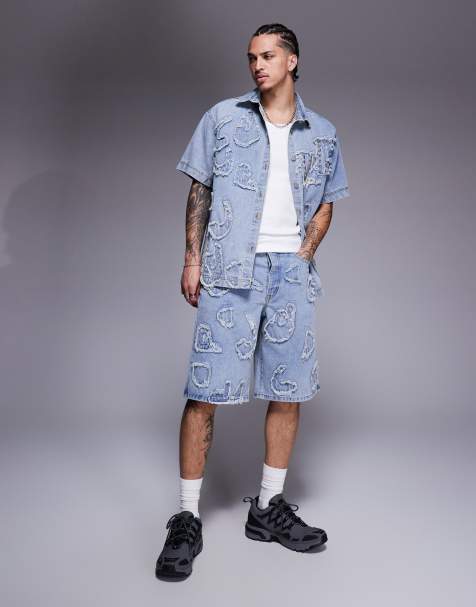 Liquor N Poker – Jorts in hellblauer Waschung mit Distressed-Applikation - view 1