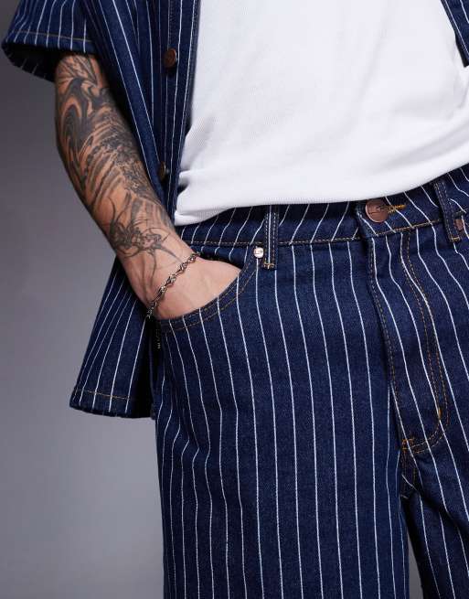 Liquor N Poker - Jorts oversize in denim scuro gessato , 4 di 5