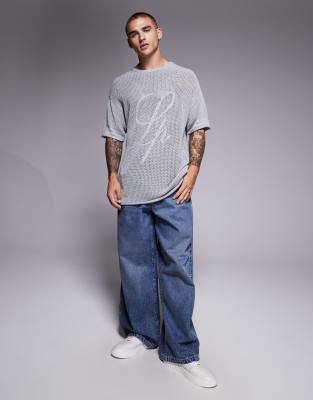 Liquor N Poker Knit Jersey Top With Rebel 13 Logo In Gray