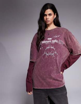 Liquor N Poker - Langärmliges Oversize-Shirt in Rosa mit „Gebrochenes Herz"-Grafik