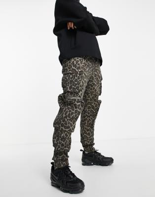 Liquor N Poker leopard print cargo pants in khaki