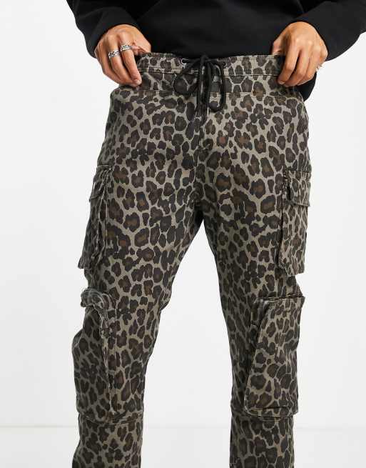 Liquor N Poker leopard print cargo pants in khaki