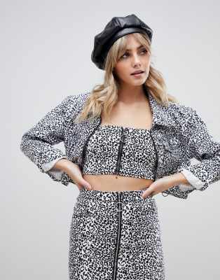 leopard print cropped denim jacket