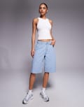 [Liquor N Poker] Liquor N Poker leopard print denim jorts in jacquard blue wash 14 JACQUARD BLUE WASH