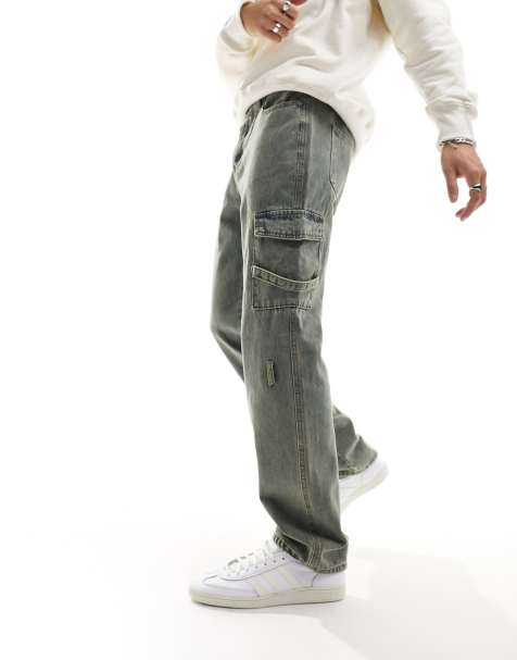 Liquor N Poker – Lockere Cargo-Jeans schmutziggrüner Waschung mit Riemen, Kombiteil - view 1