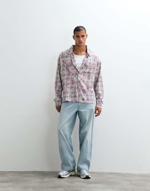 Liquor N Poker long sleeve button through shirt in pink check, 2 of 5