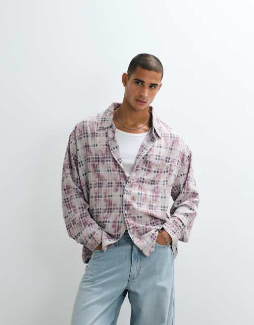 Liquor N Poker long sleeve button through shirt in pink check, 3 of 5