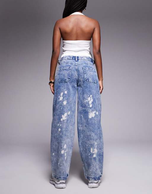 Liquor N Poker low rise baggy jeans in bleach wash