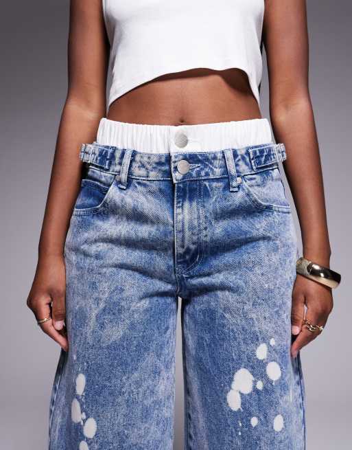 Liquor N Poker low rise baggy jeans in bleach wash