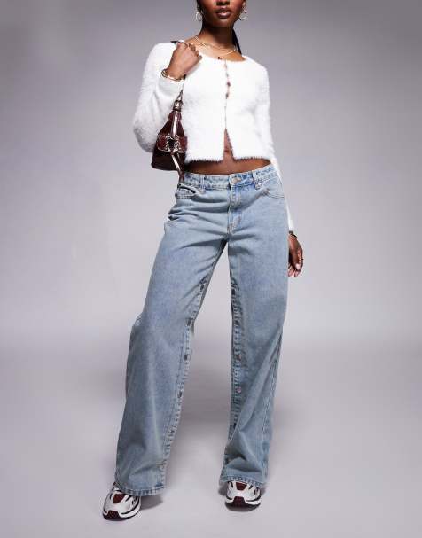 Liquor N Poker low rise baggy jeans with side poppers in mid blue - view 1