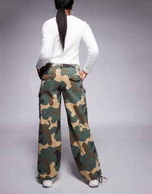 Liquor N Poker Low Rise Camo Baggy Jeans With Stud Detail In Multi