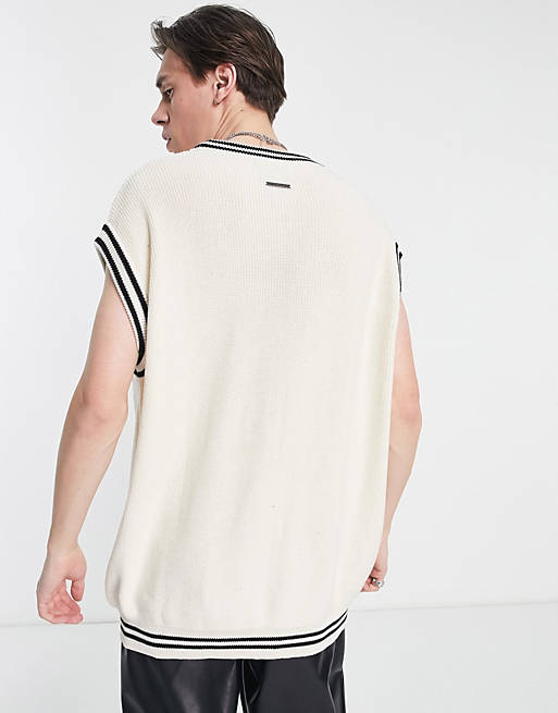 Maglione senza maniche lavorato a maglia sporco con logo stile college Asos Uomo Abbigliamento Top e t-shirt T-shirt T-shirt senza maniche 