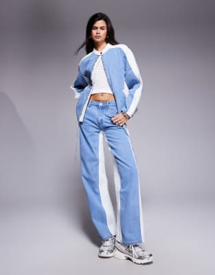 Liquor N Poker - Mehrfarbige Oversize-Bikerjacke aus Denim mit Kontrast-Einsätzen-Bunt