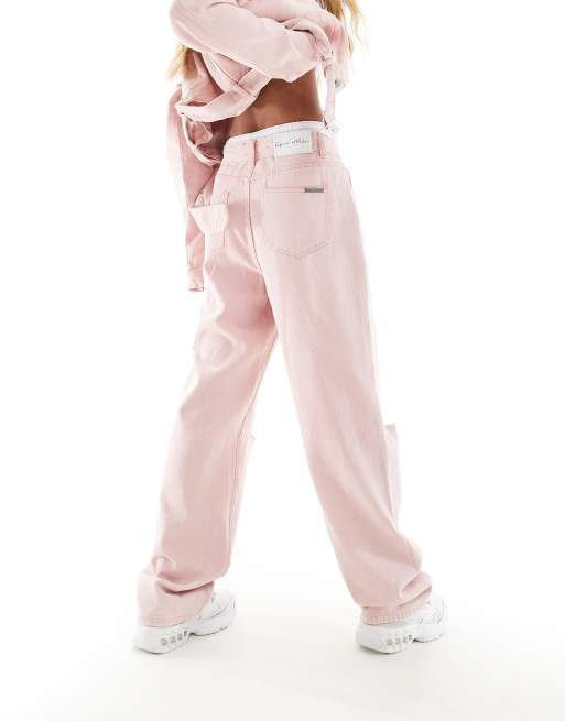 Liquor N Poker mid rise baggy fit jeans in pink acid with
