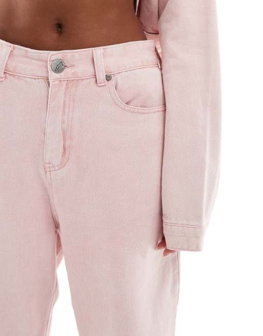 Liquor N Poker mid rise baggy fit jeans in pink acid with