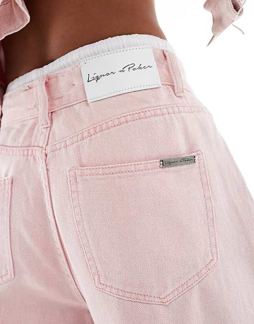 Liquor N Poker mid rise baggy fit jeans in pink acid with Liquor N Poker mid rise baggy fit jeans in pink acid with