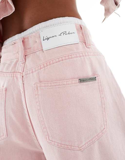 Liquor N Poker mid rise baggy fit jeans in pink acid with