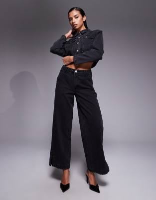 Liquor N Poker Mid Rise Straight Jean With Diamante Seam Detail Co-ord In Black