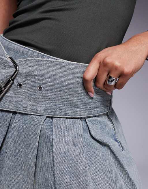 Liquor N Poker Mini jupe patineuse avec ceinture Indigo effet sali