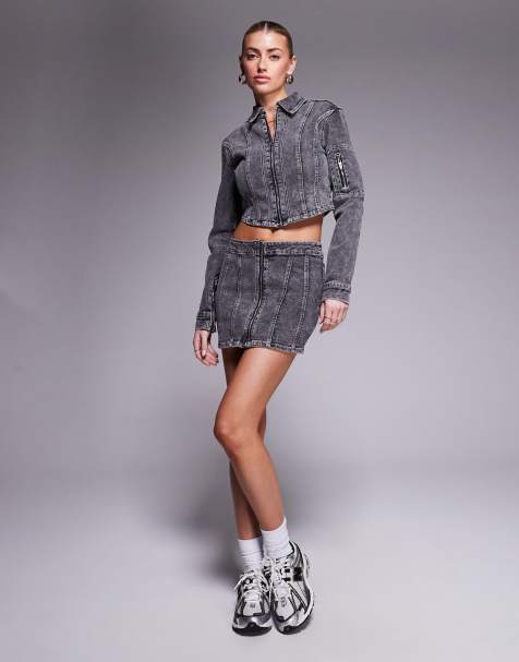 Liquor N Poker - Minigonna in denim scuro con cuciture a contrasto - view 1