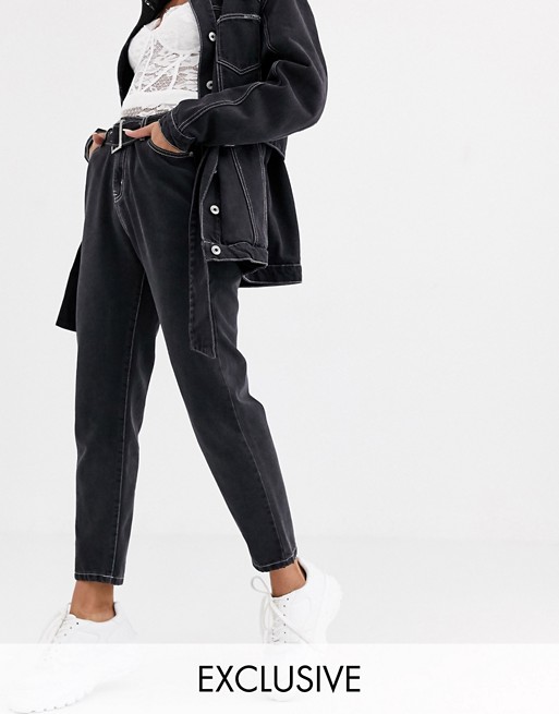 Liquor N Poker mom jeans in washed black co-ord