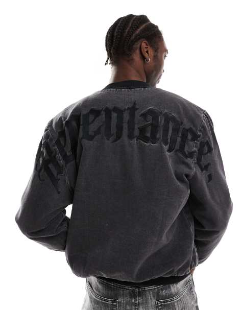Liquor N Poker motif back bomber jacket in black - view 1