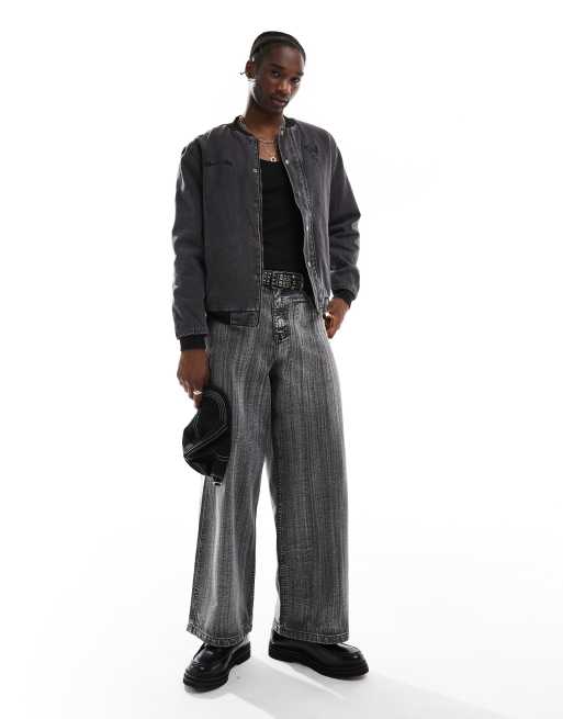 Liquor N Poker motif back bomber jacket in black, 2 of 4