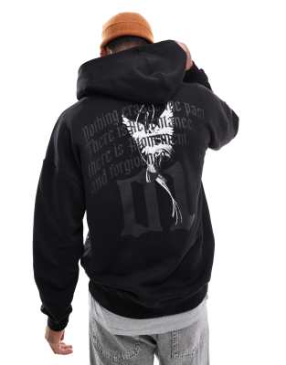 motif back hoodie in black