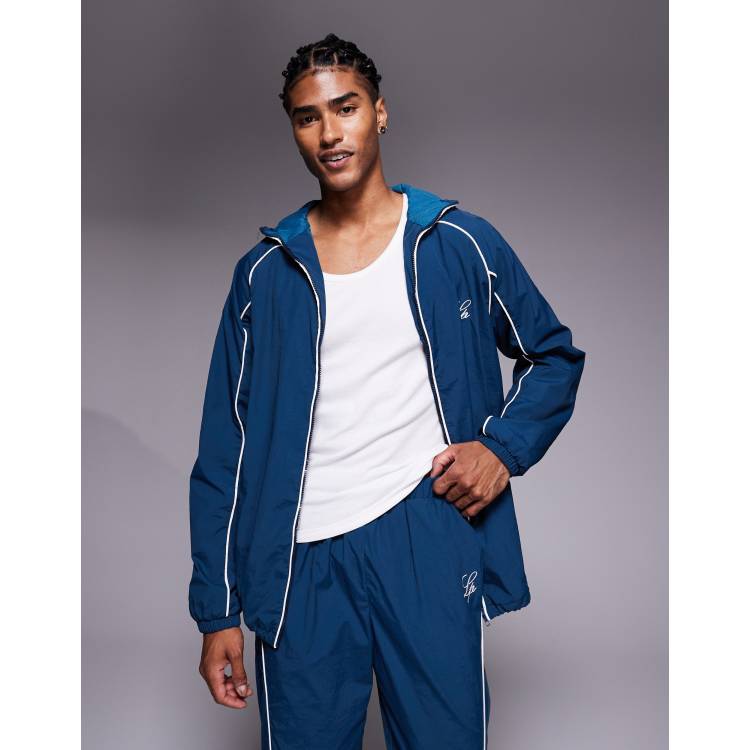 Liquor N Poker nylon track jacket co-ord with logo and piping