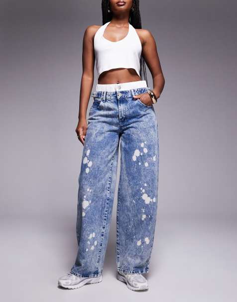 Liquor N Poker low rise baggy jeans in bleach wash